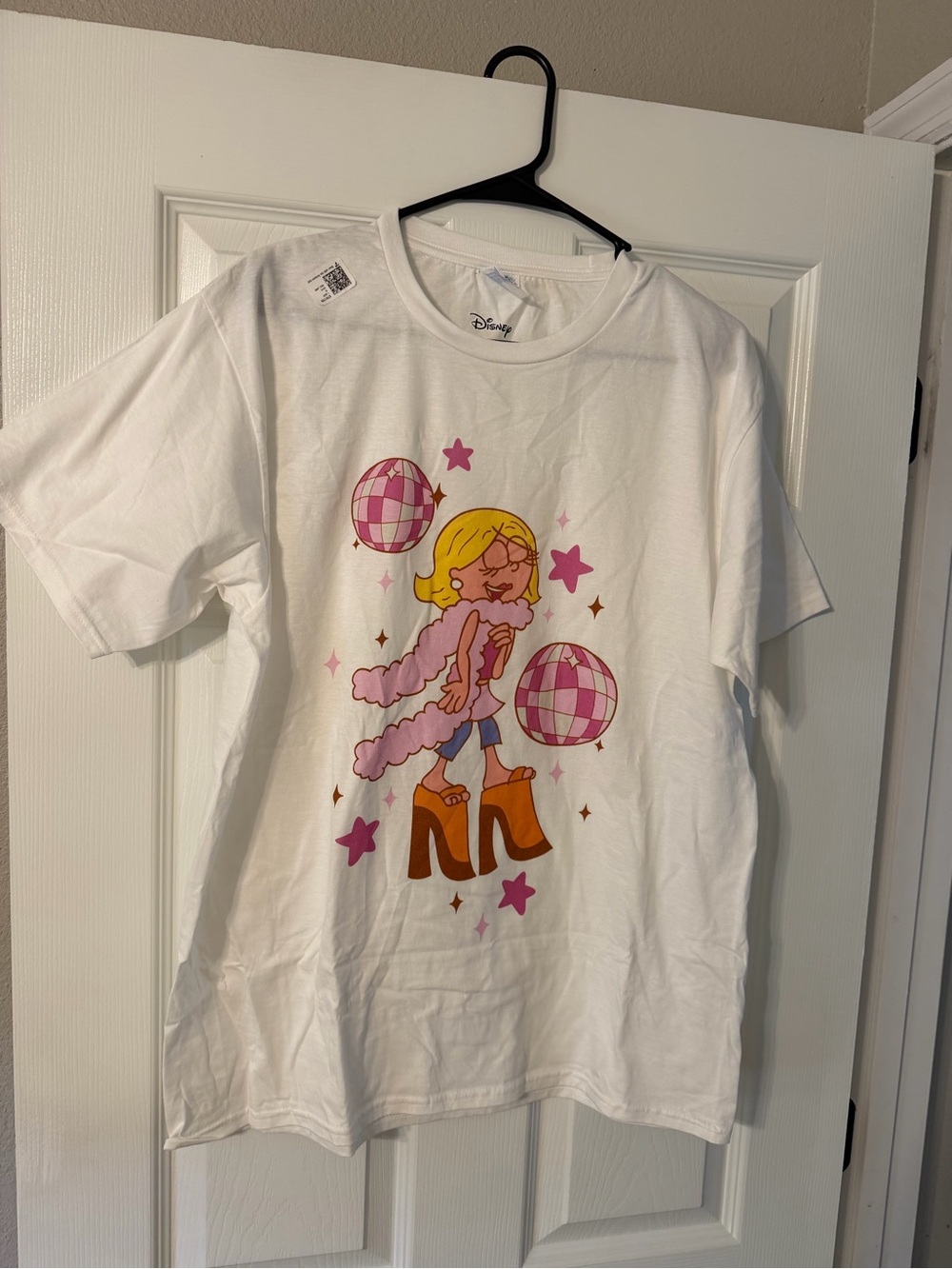 Lizzie Maguire White Tee with Pink Disco Graphic